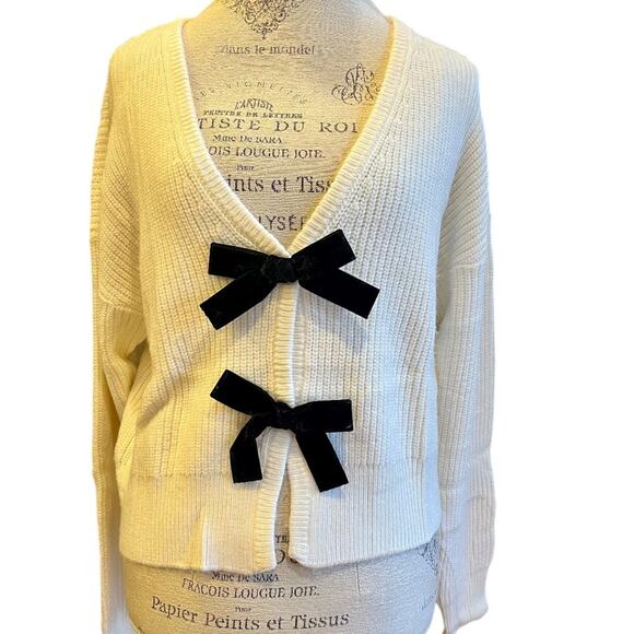 DESIGN HISTORY Women's Bow Ribbed Cardigan - L - NWT - Picture 4 of 6